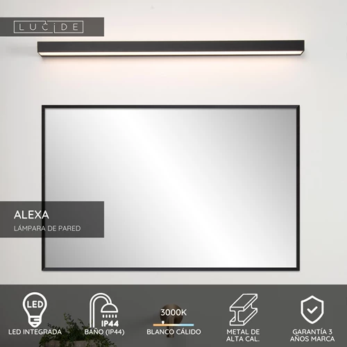 Lucide ALEXA - Lámpara de pared Baño - LED - 1x13W 3000K - IP44 - Negro - USP